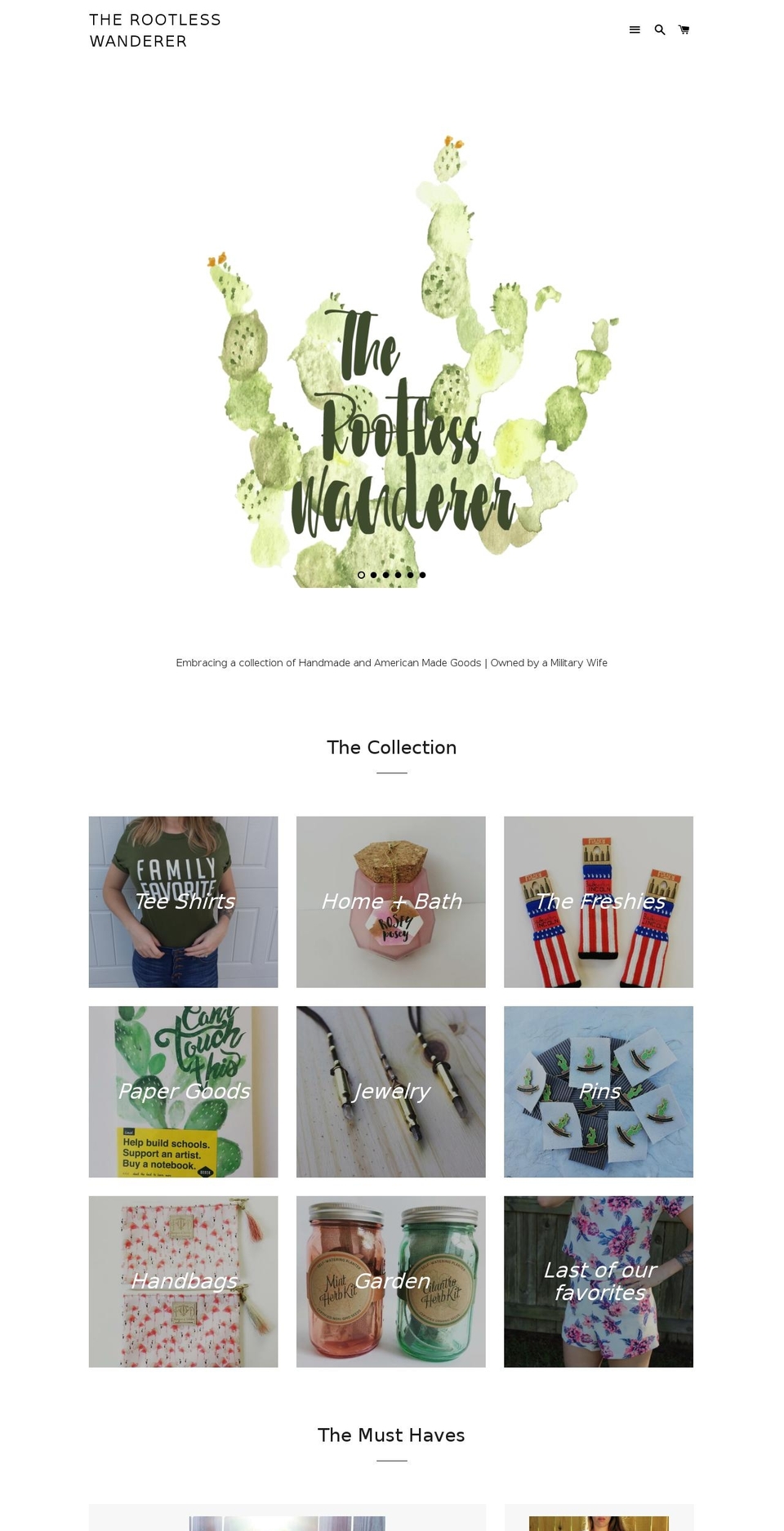 therootlesswanderer.com shopify website screenshot
