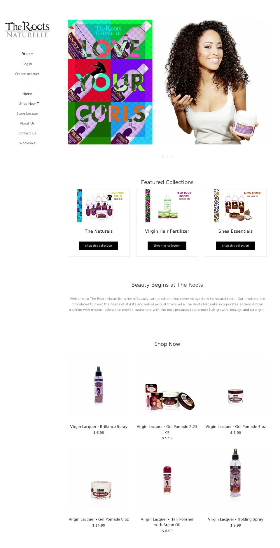 therootsnaturelle.com shopify website screenshot