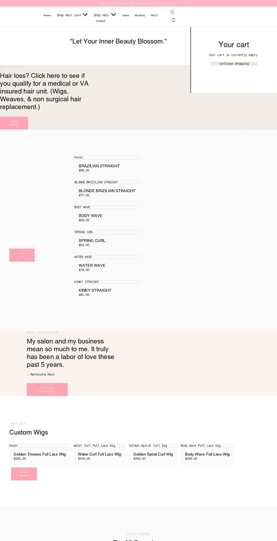 therosebeautybar.com shopify website screenshot