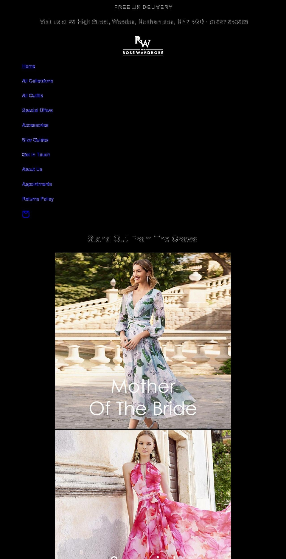 therosewardrobeonline.co.uk shopify website screenshot