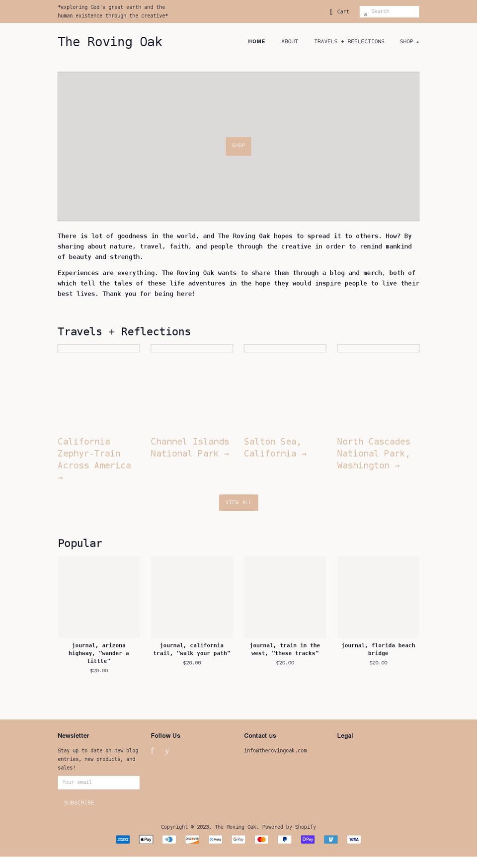 therovingoak.com shopify website screenshot