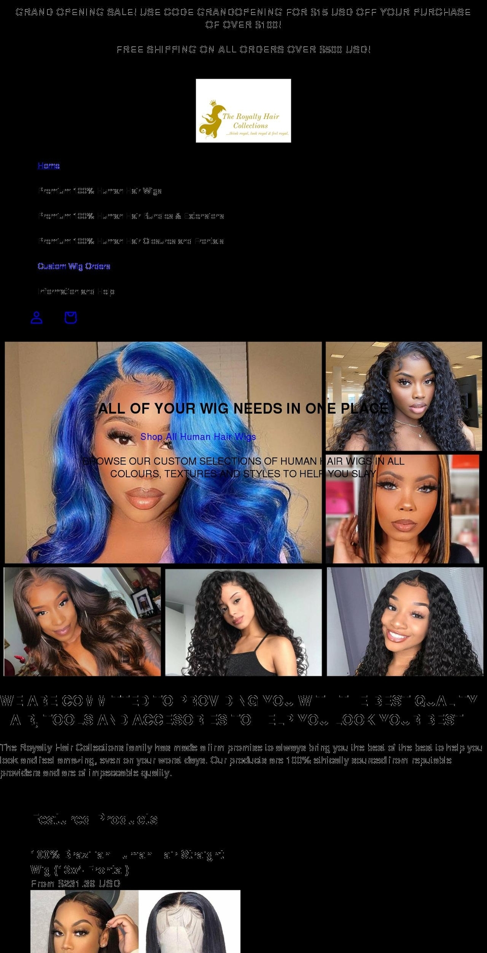 theroyaltyhaircollection.com shopify website screenshot