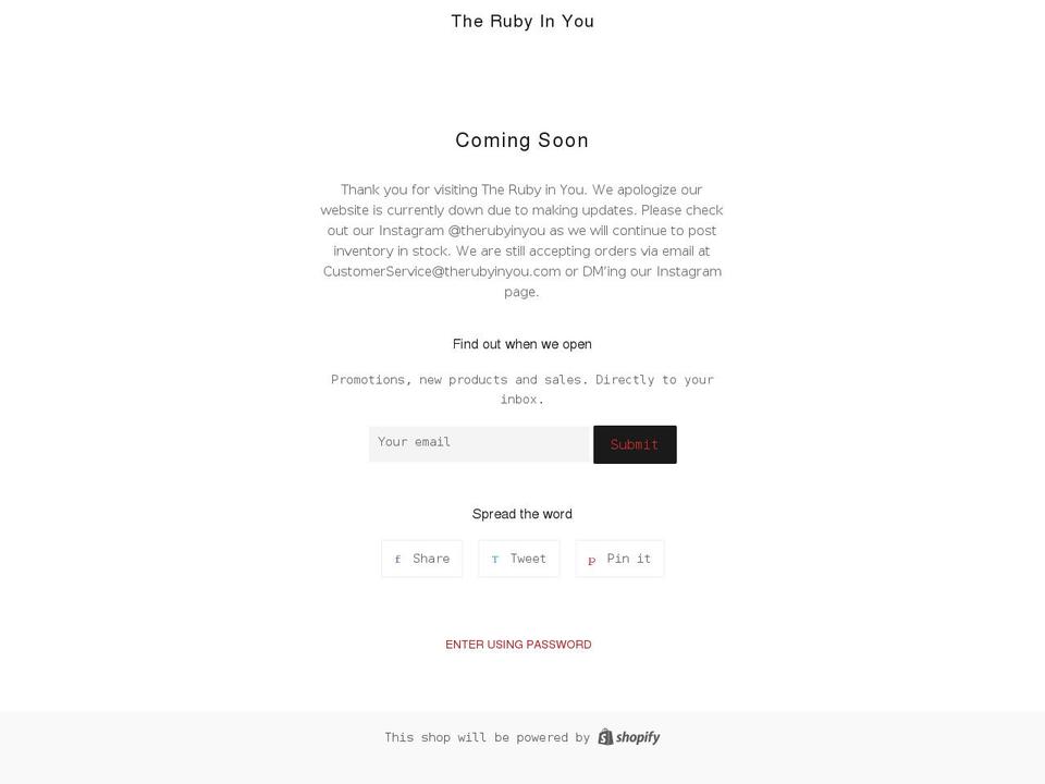 therubyinyou.com shopify website screenshot