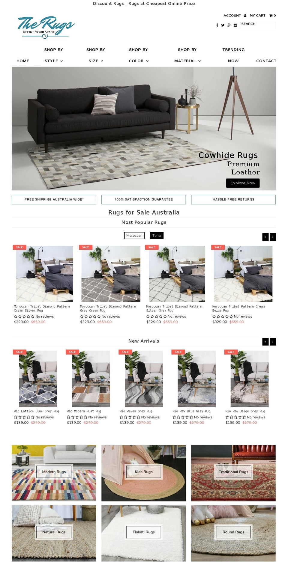 therugs.com.au shopify website screenshot