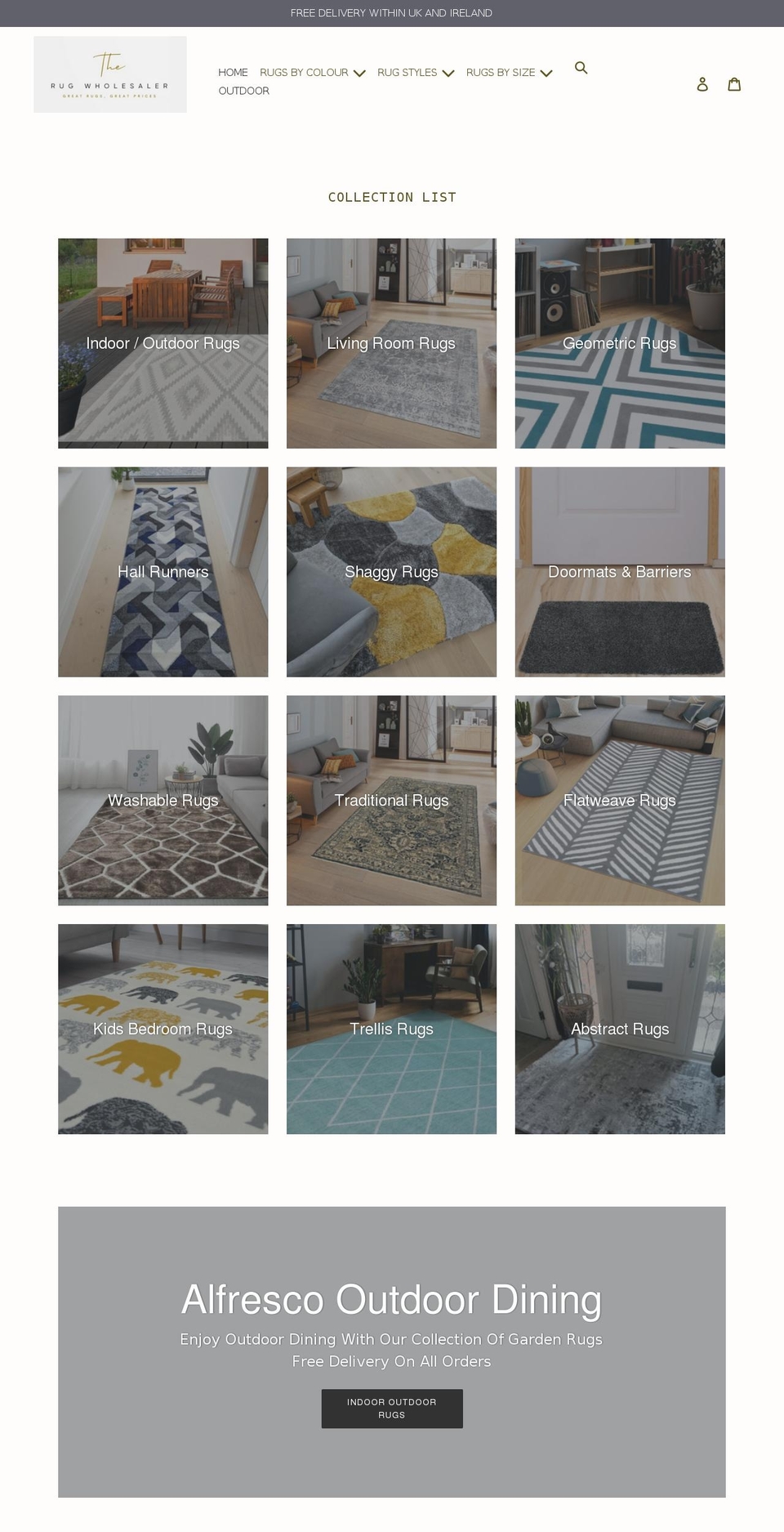 therugwholesaler.com shopify website screenshot