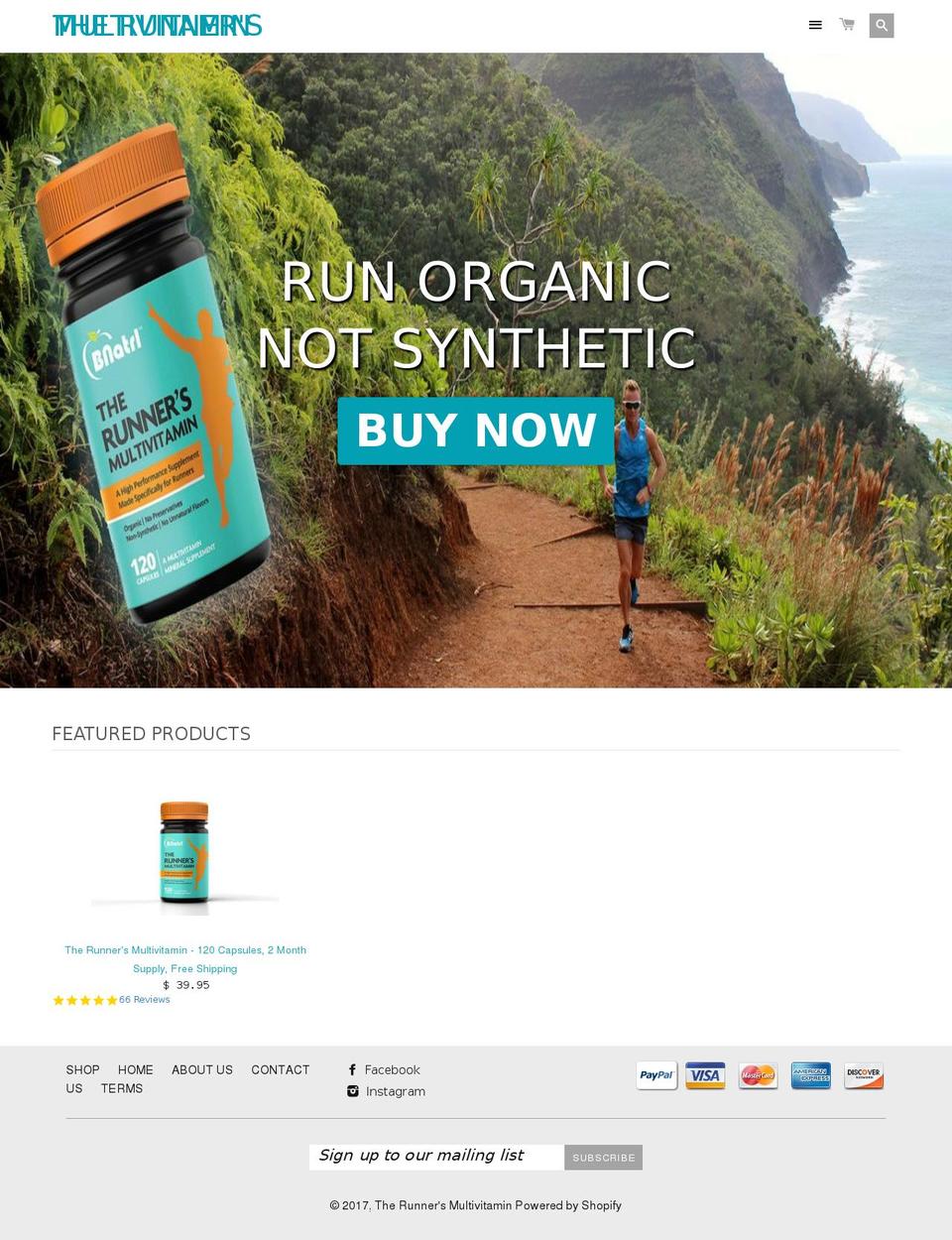 therunnermultivitamin.com shopify website screenshot