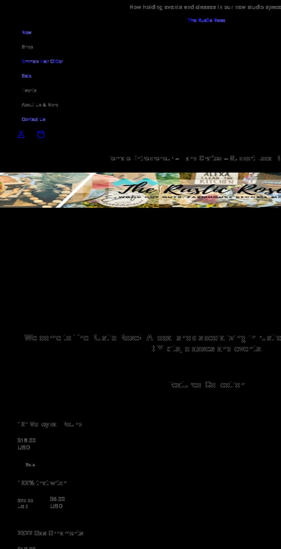therusticrosellcshop.com shopify website screenshot