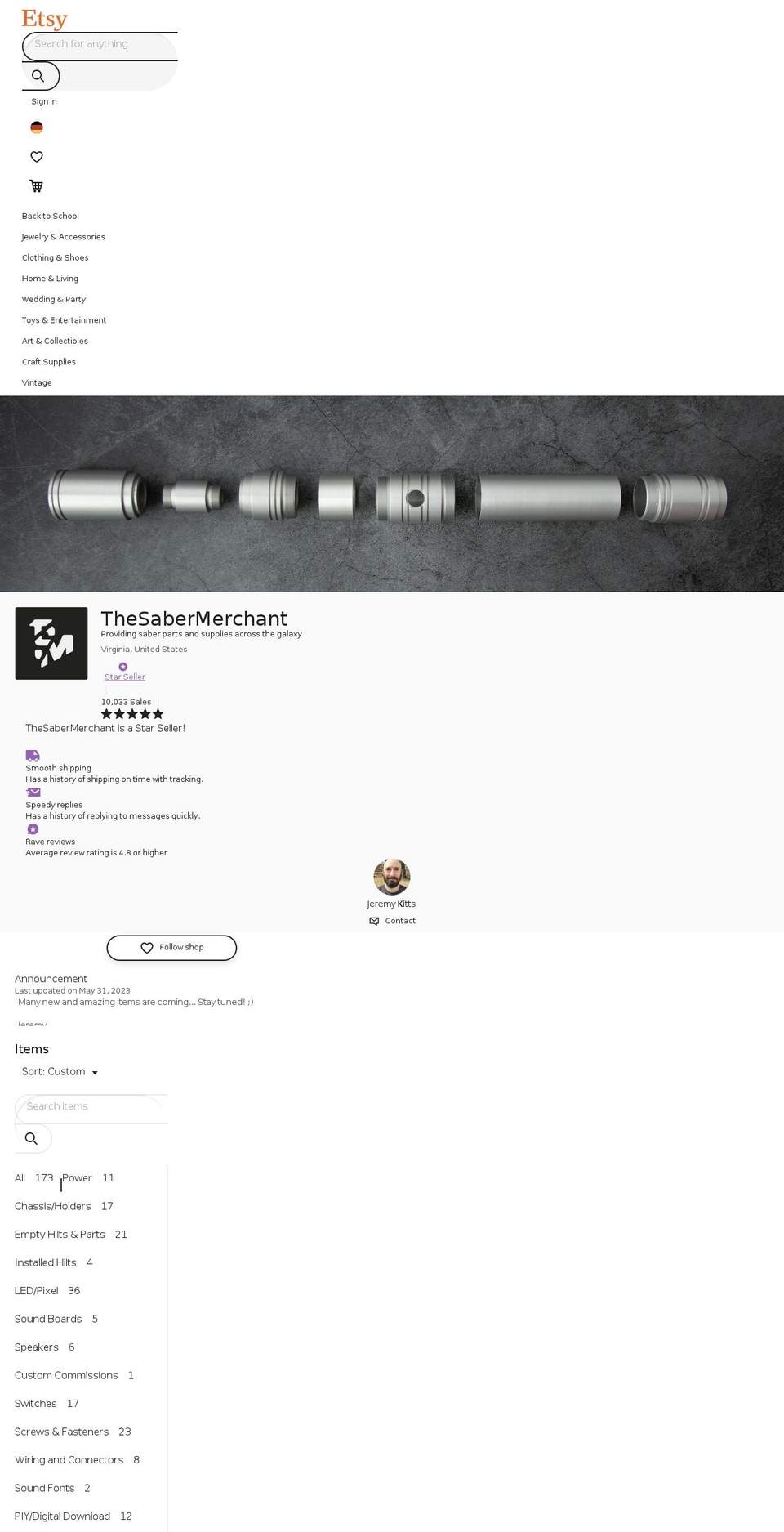 thesabermerchant.com shopify website screenshot