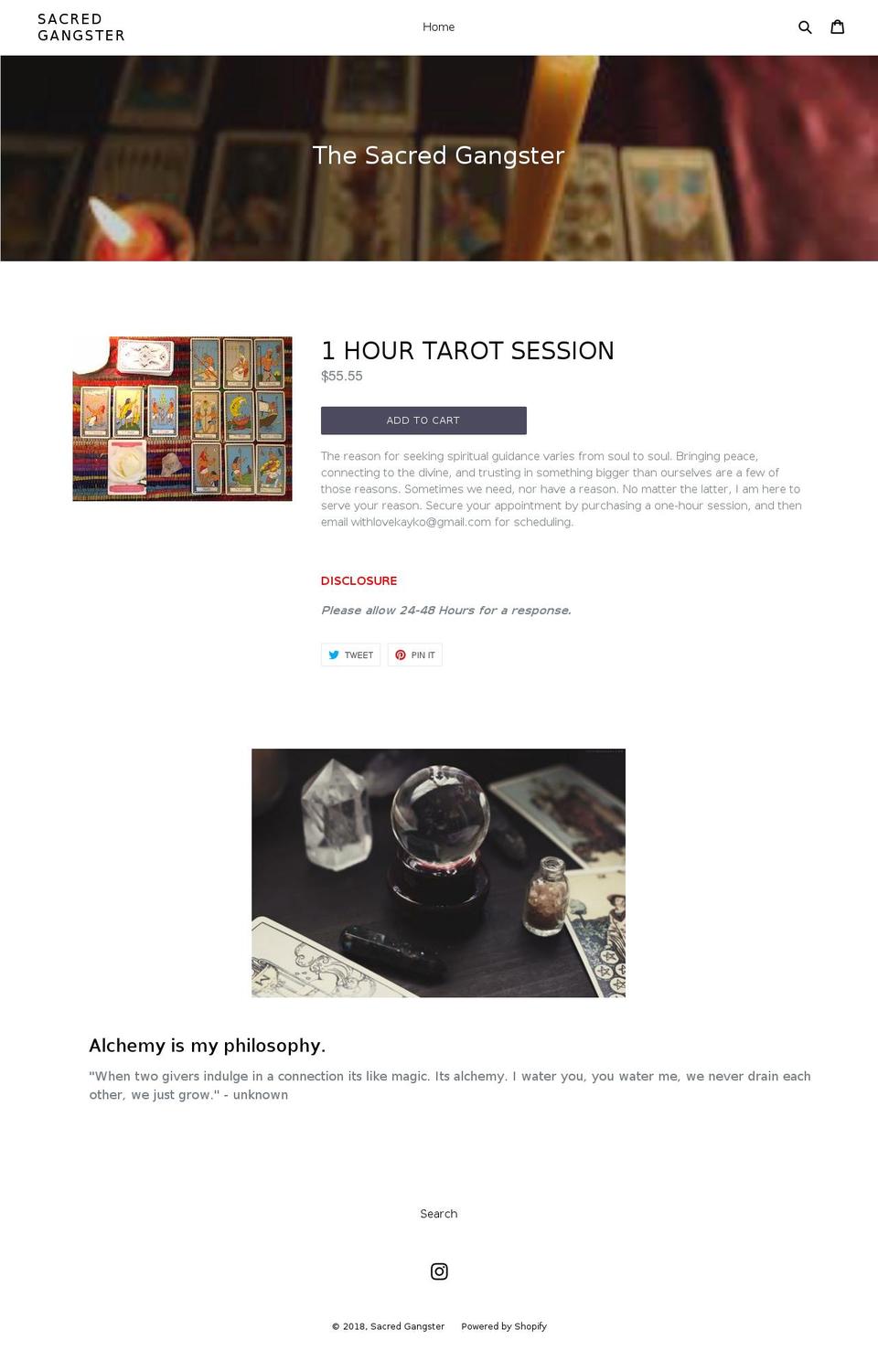 thesacredgangster.com shopify website screenshot