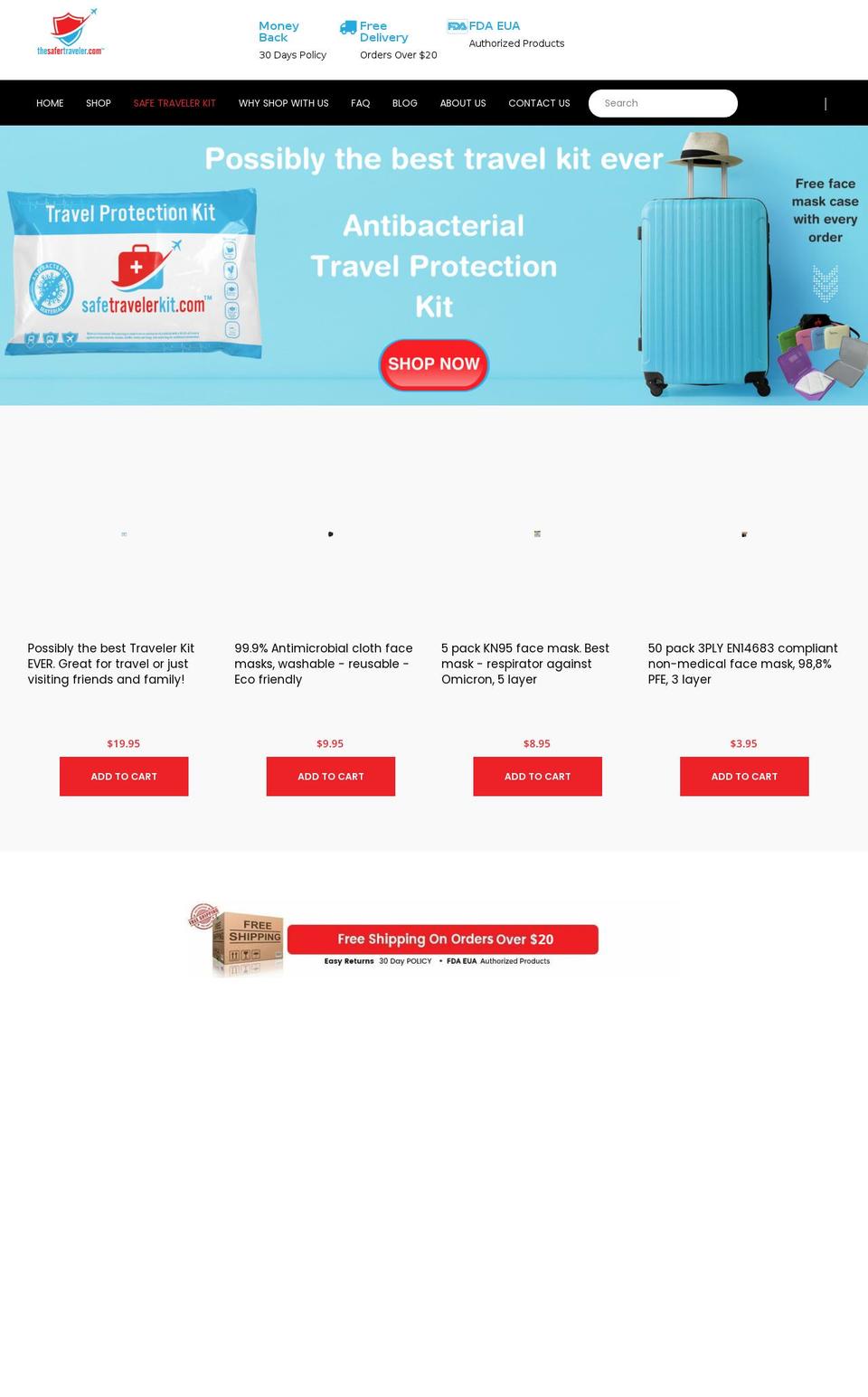 thesafertraveler.com shopify website screenshot