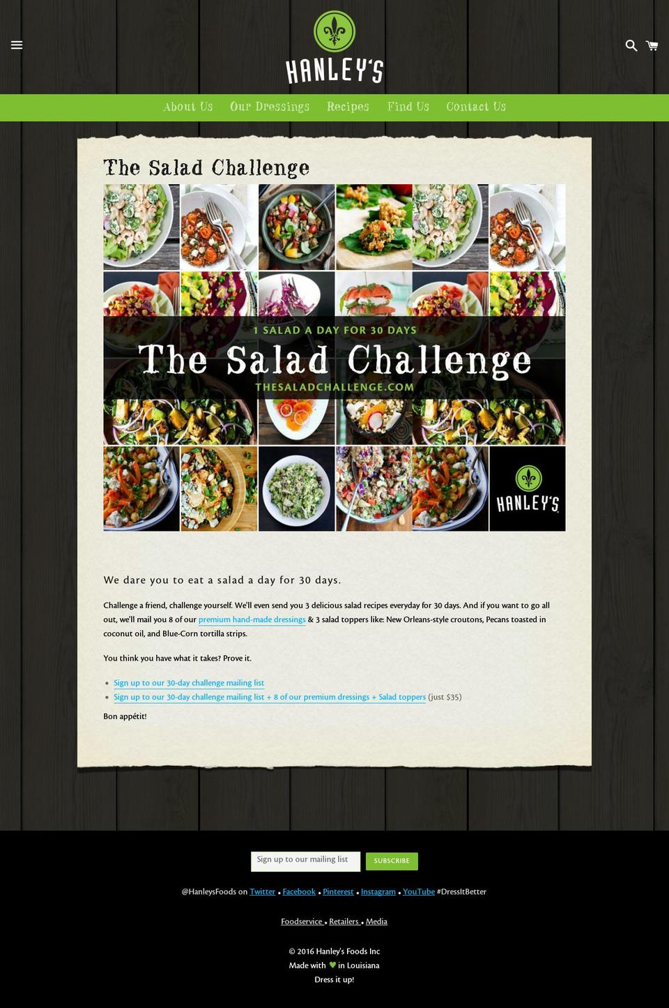 Hanley's Shopify theme site example thesaladchallenge.com