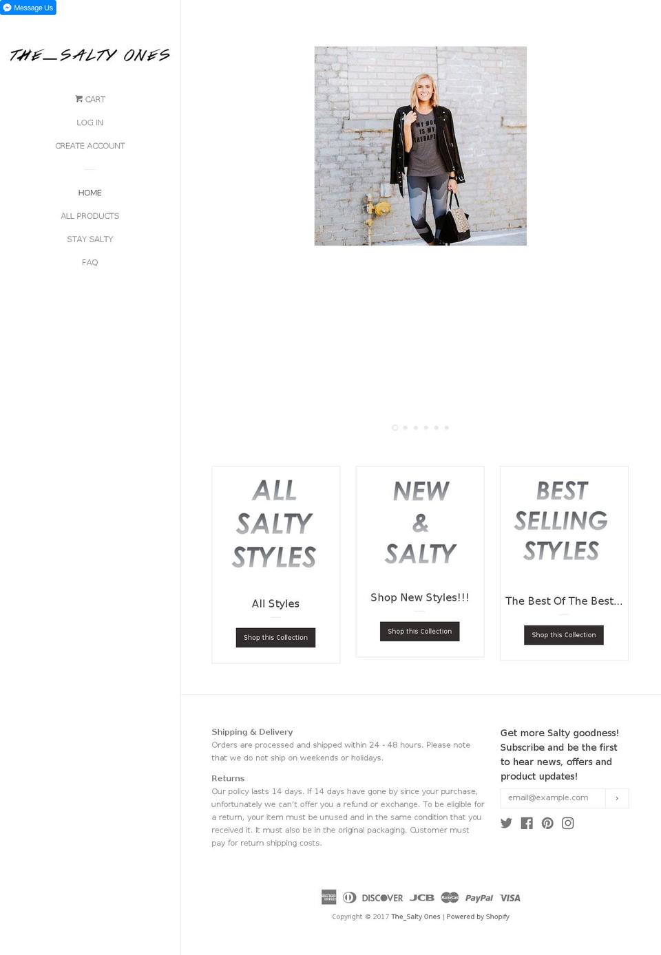 thesaltyones.com shopify website screenshot