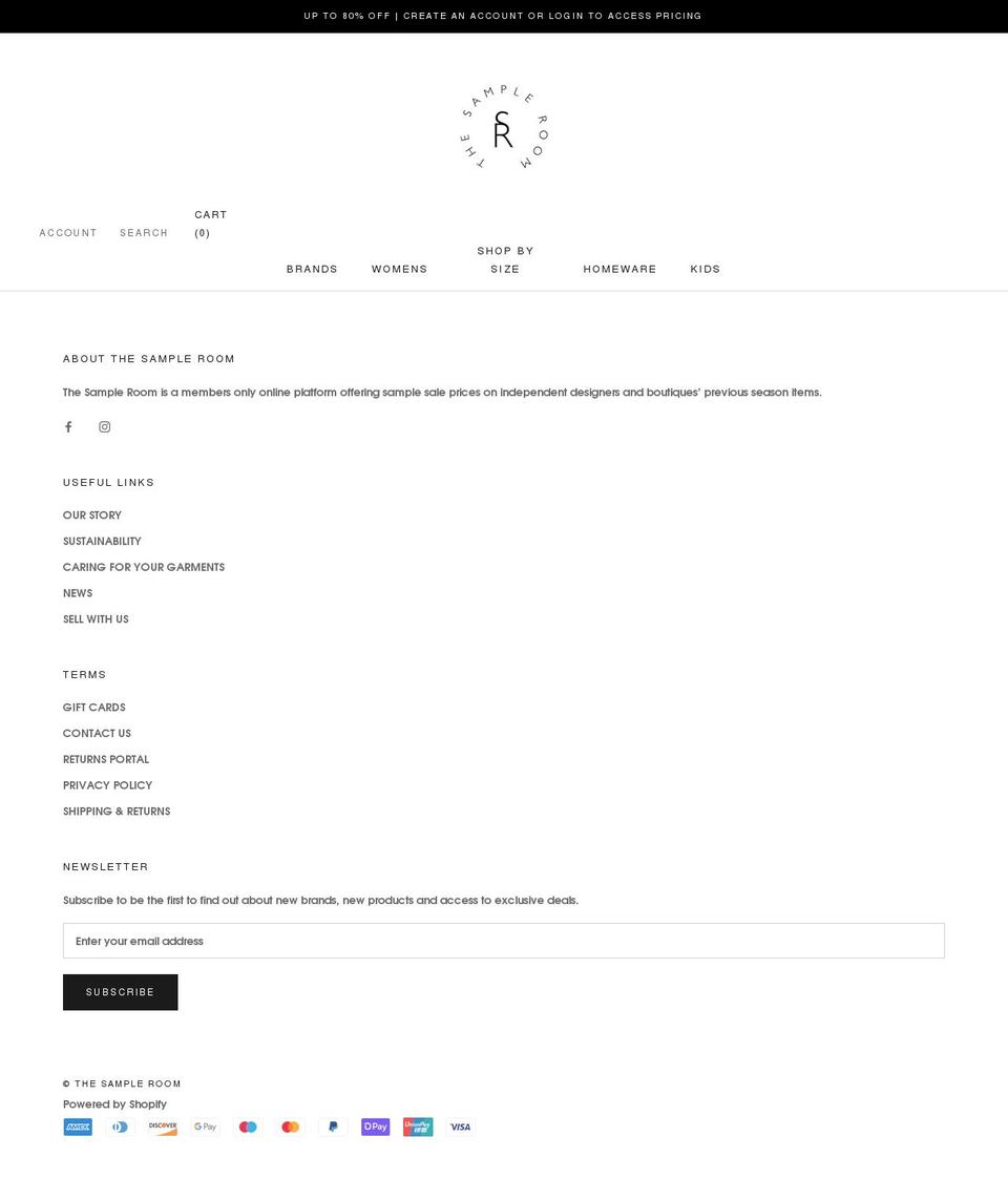 thesampleroom.store shopify website screenshot