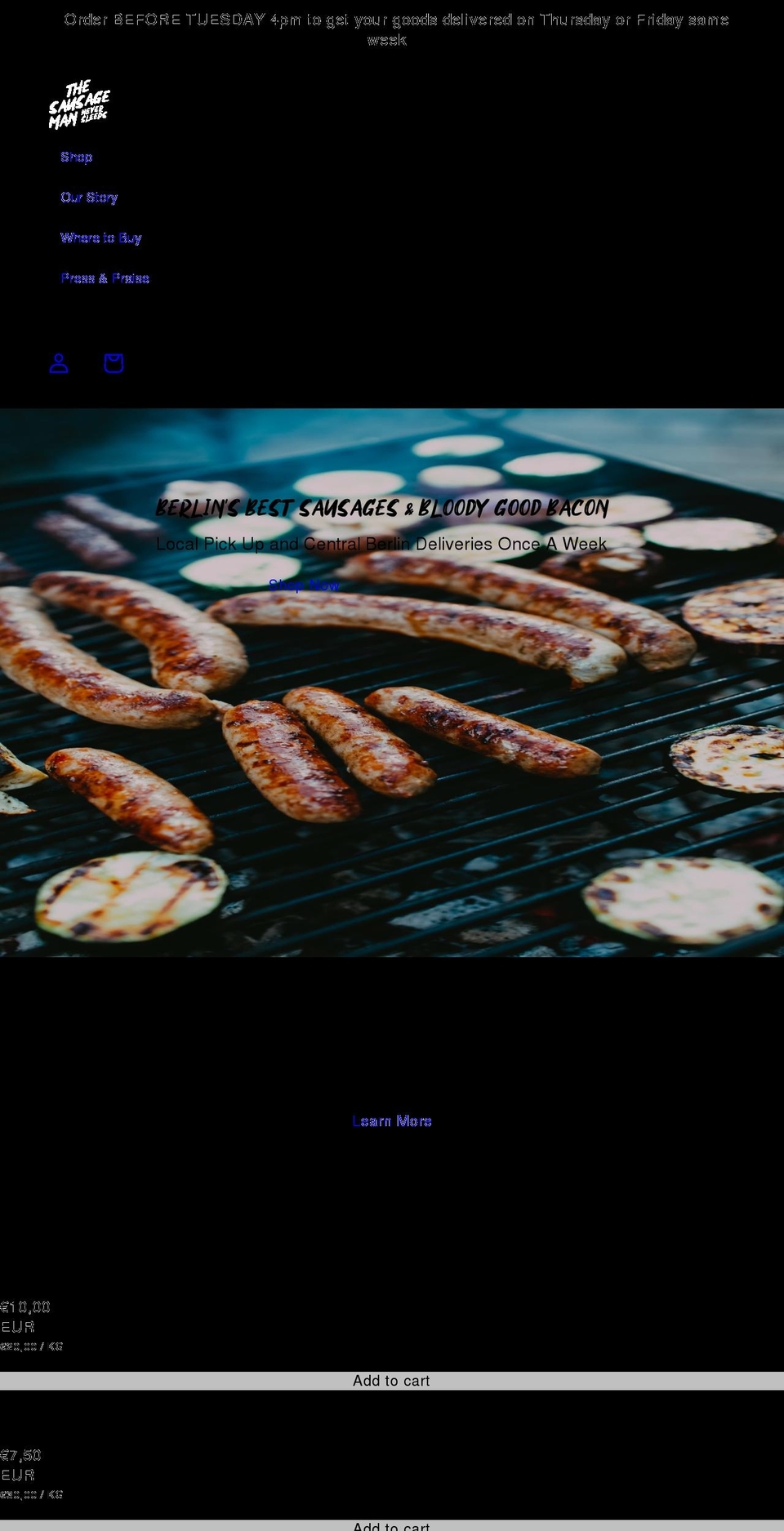 thesausagemanneversleeps.com shopify website screenshot