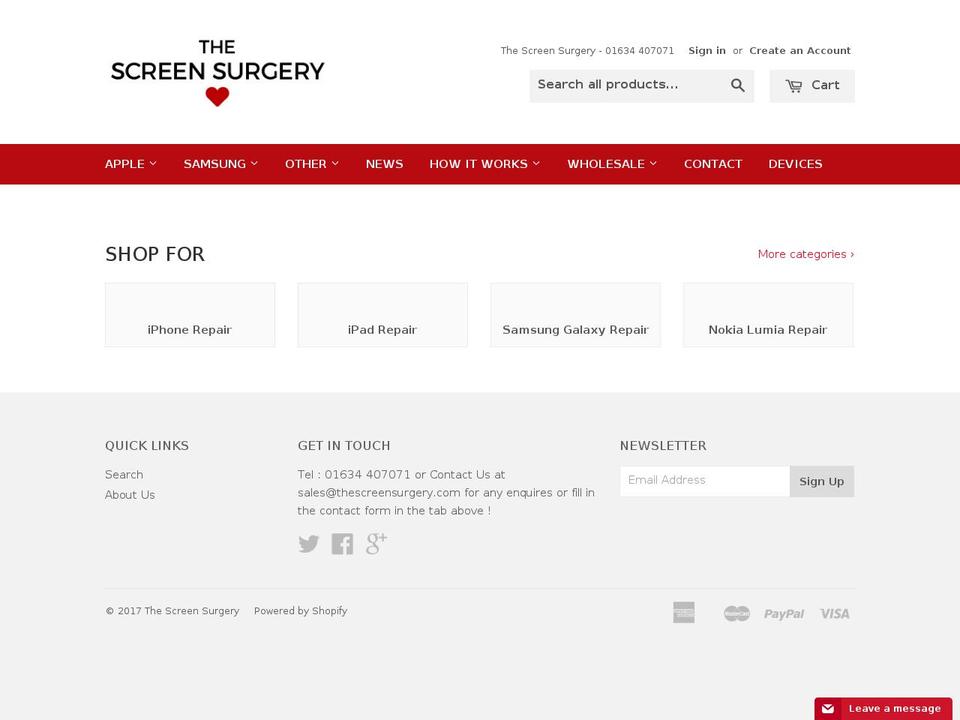 thescreensurgery.com shopify website screenshot