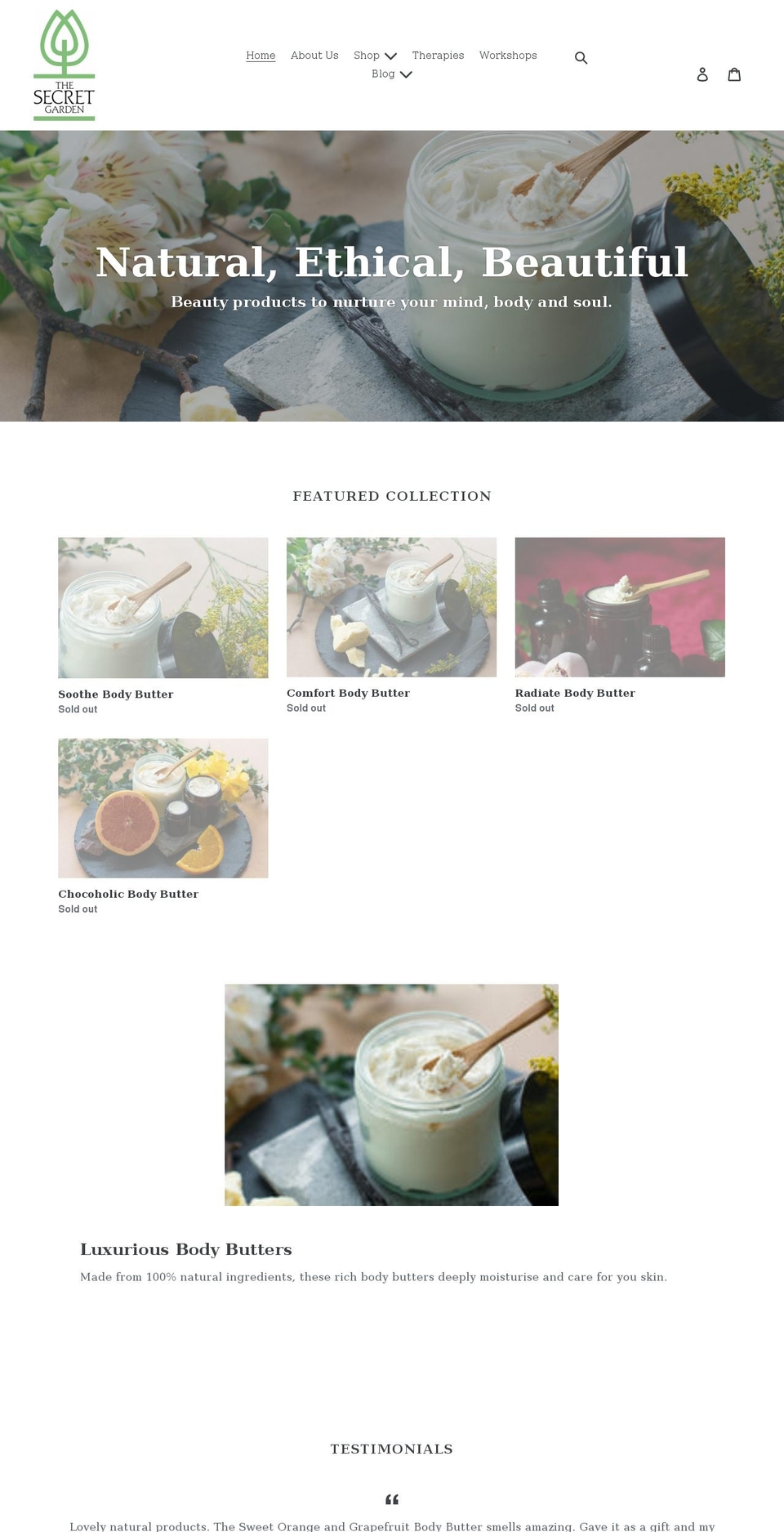 thesecretgardencosmetics.com shopify website screenshot