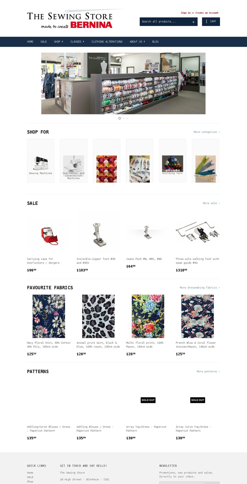 thesewingstore.co.nz shopify website screenshot