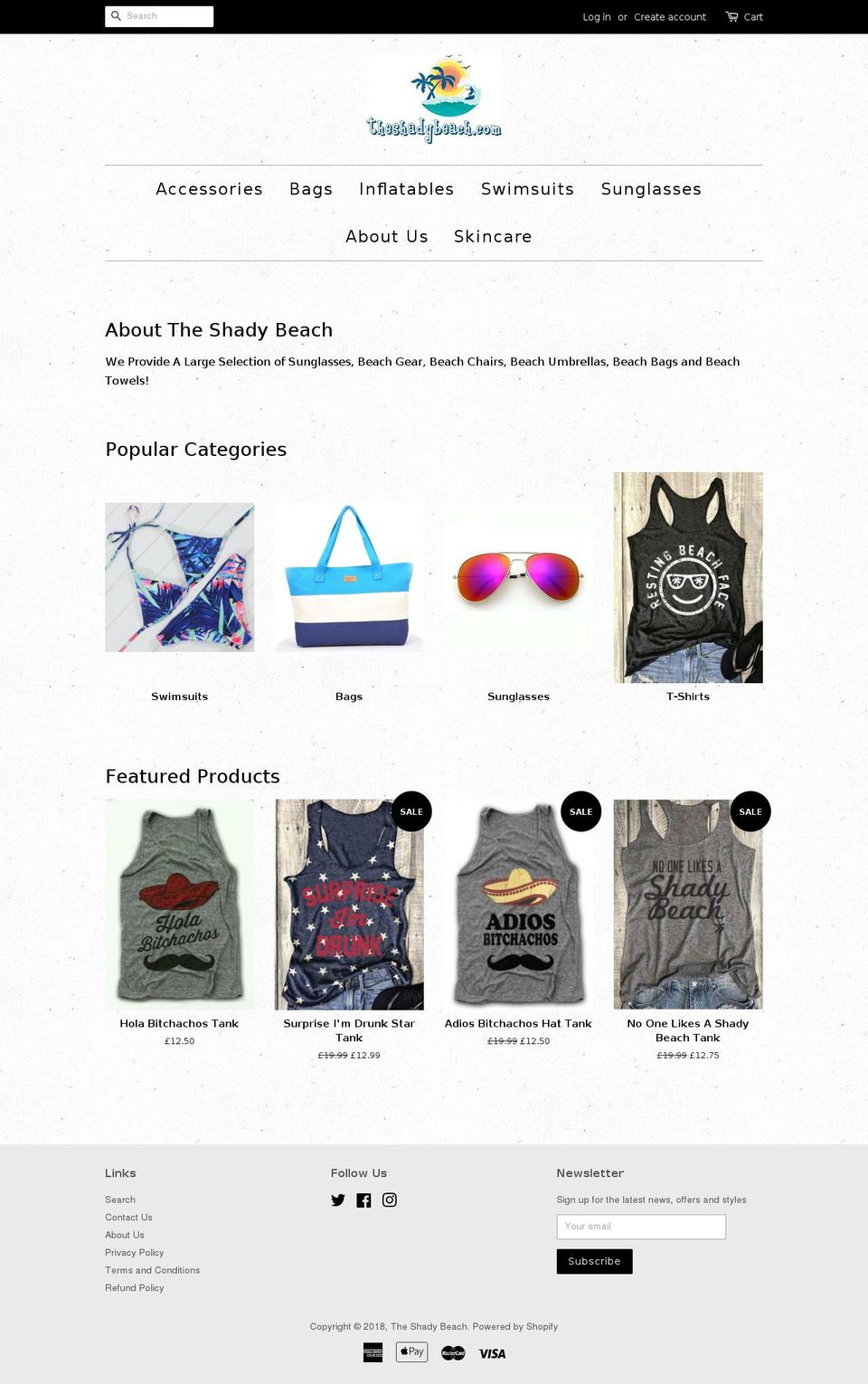 theshadybeach.com — Shopify storefront screenshot