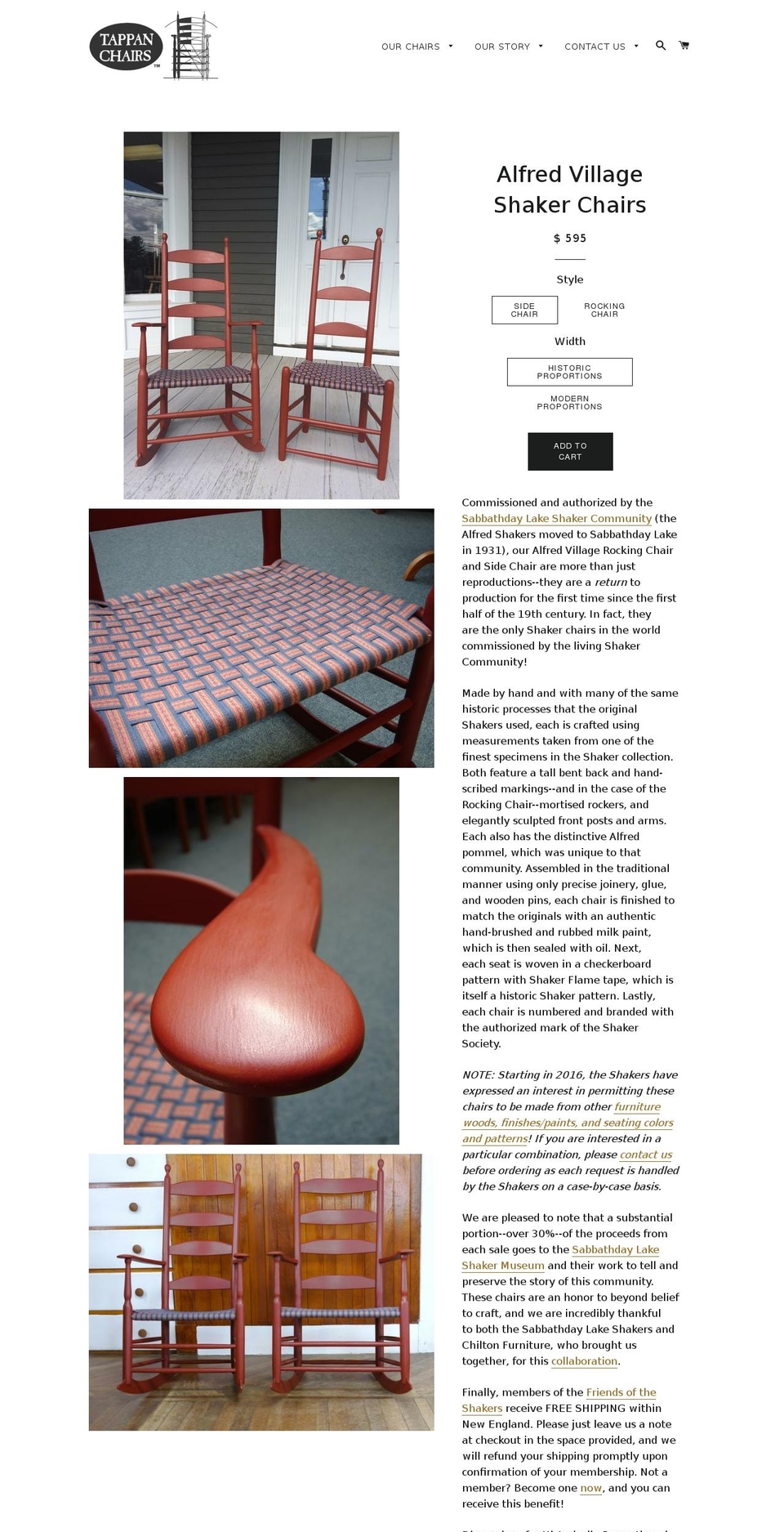 theshakerchair.org shopify website screenshot