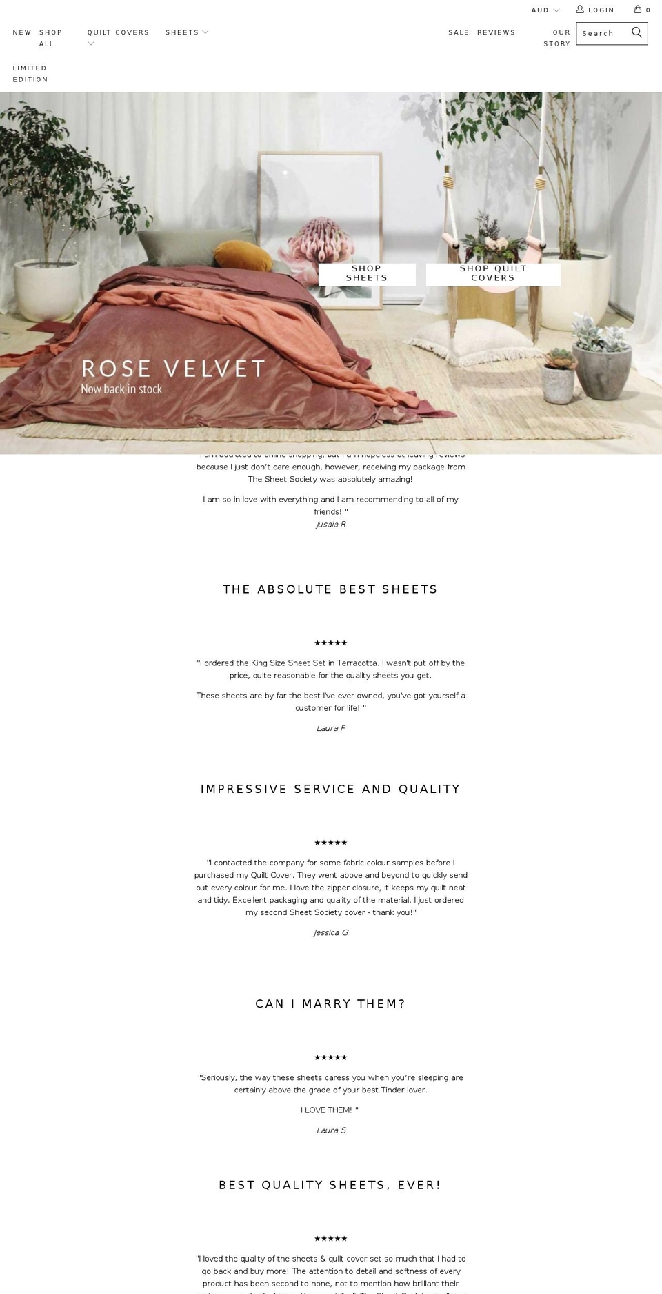 JULY edit Shopify theme site example thesheetsociety.com.au