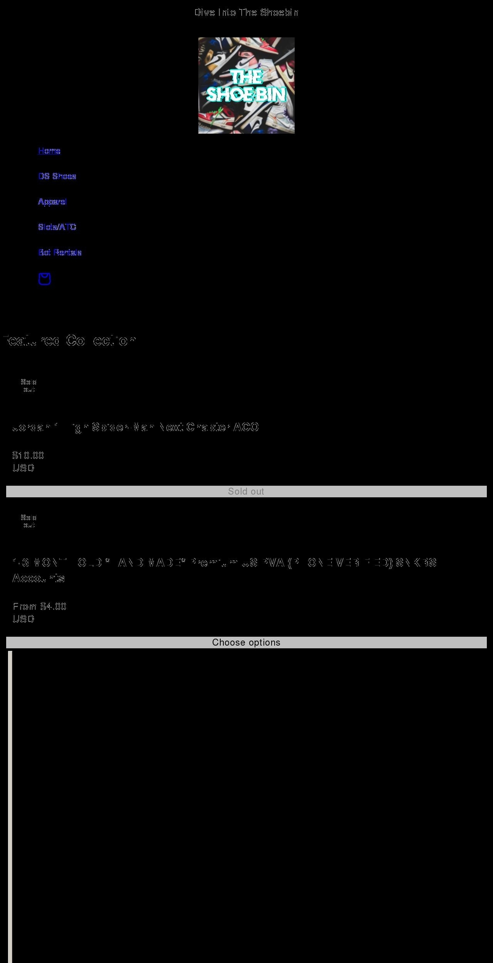 theshoebin.net shopify website screenshot