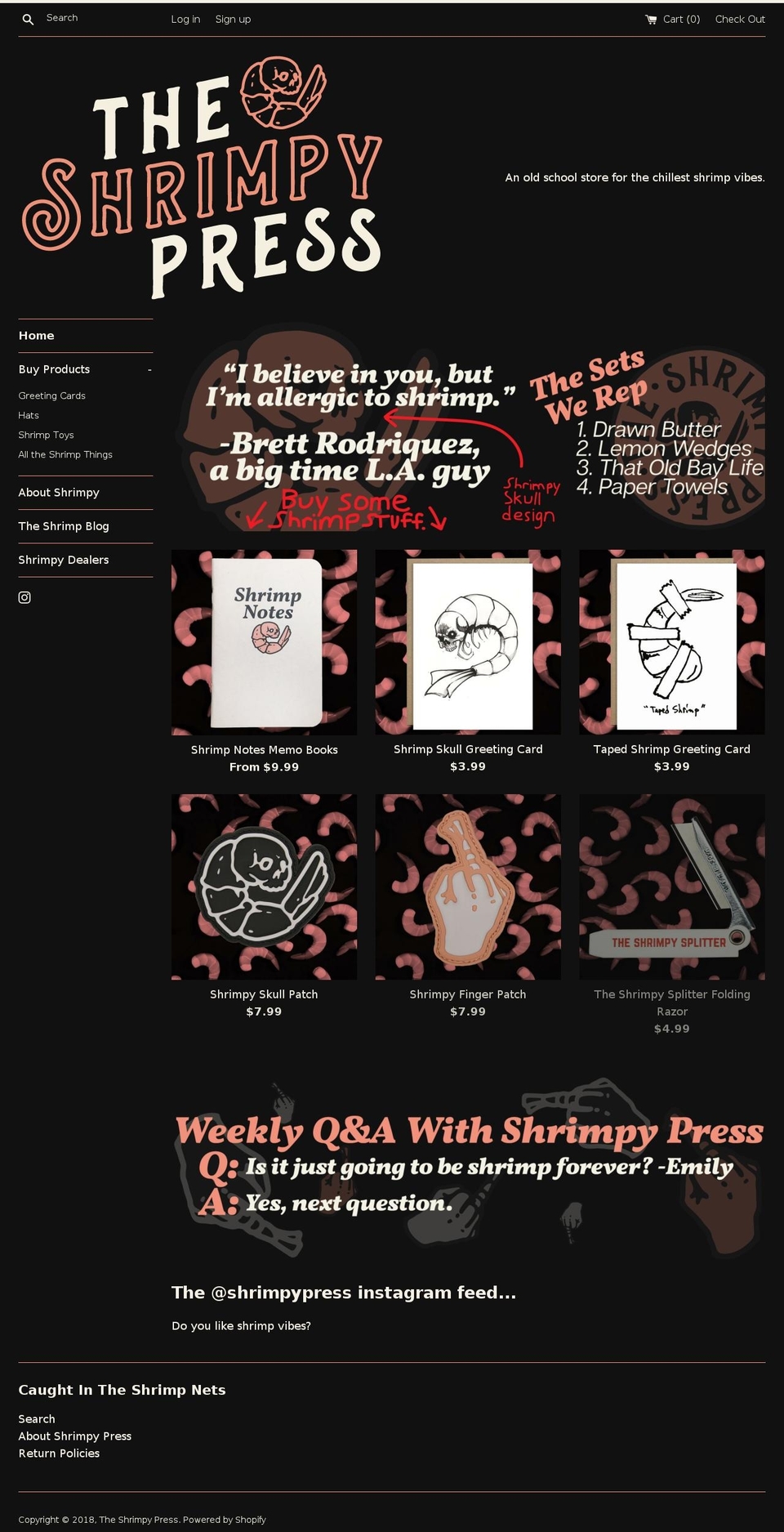 theshrimpypress.com — Shopify storefront screenshot