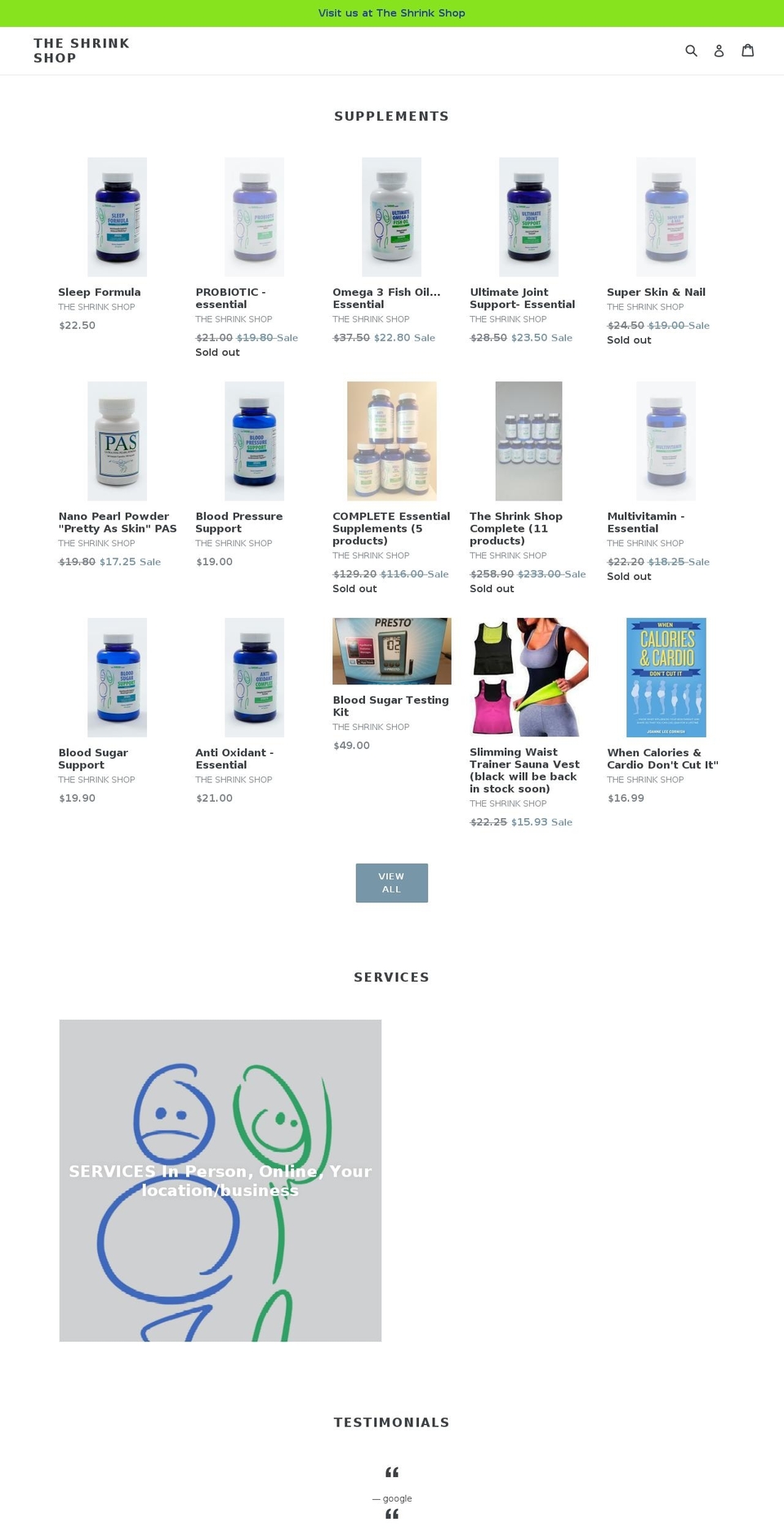 theshrinkshopshop.com shopify website screenshot