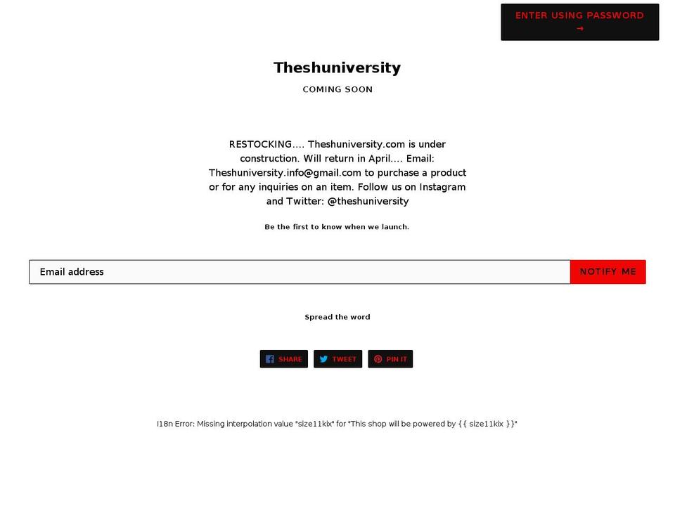 theshuniversity.com — Shopify storefront screenshot