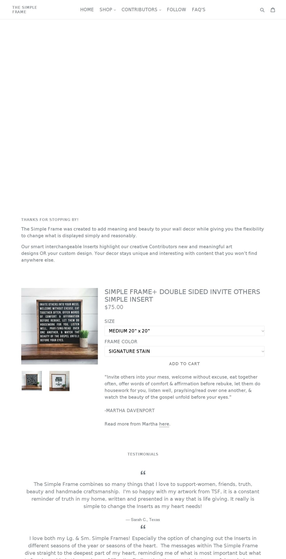 thesimpleframe.com — Shopify storefront screenshot