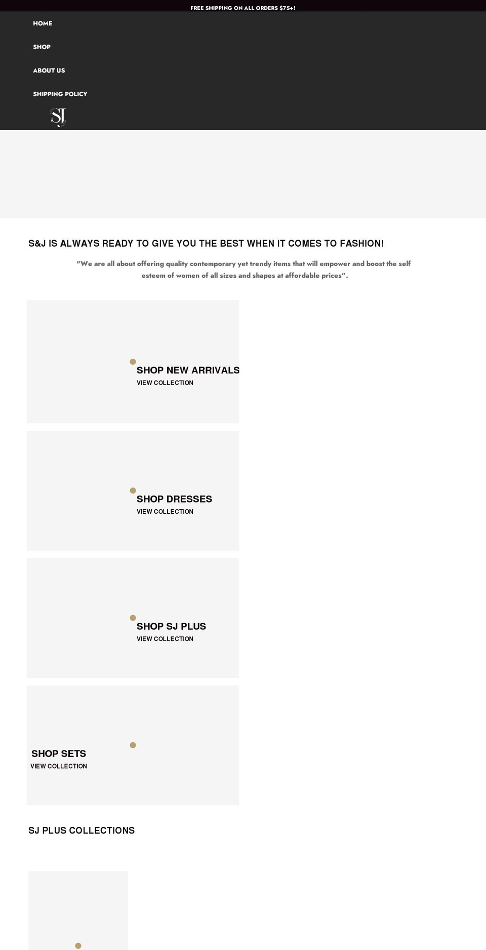 thesjboutique.com shopify website screenshot