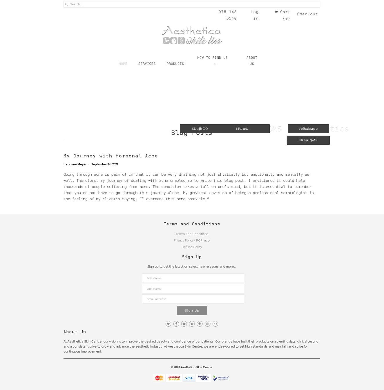 theskincentre.co.za shopify website screenshot