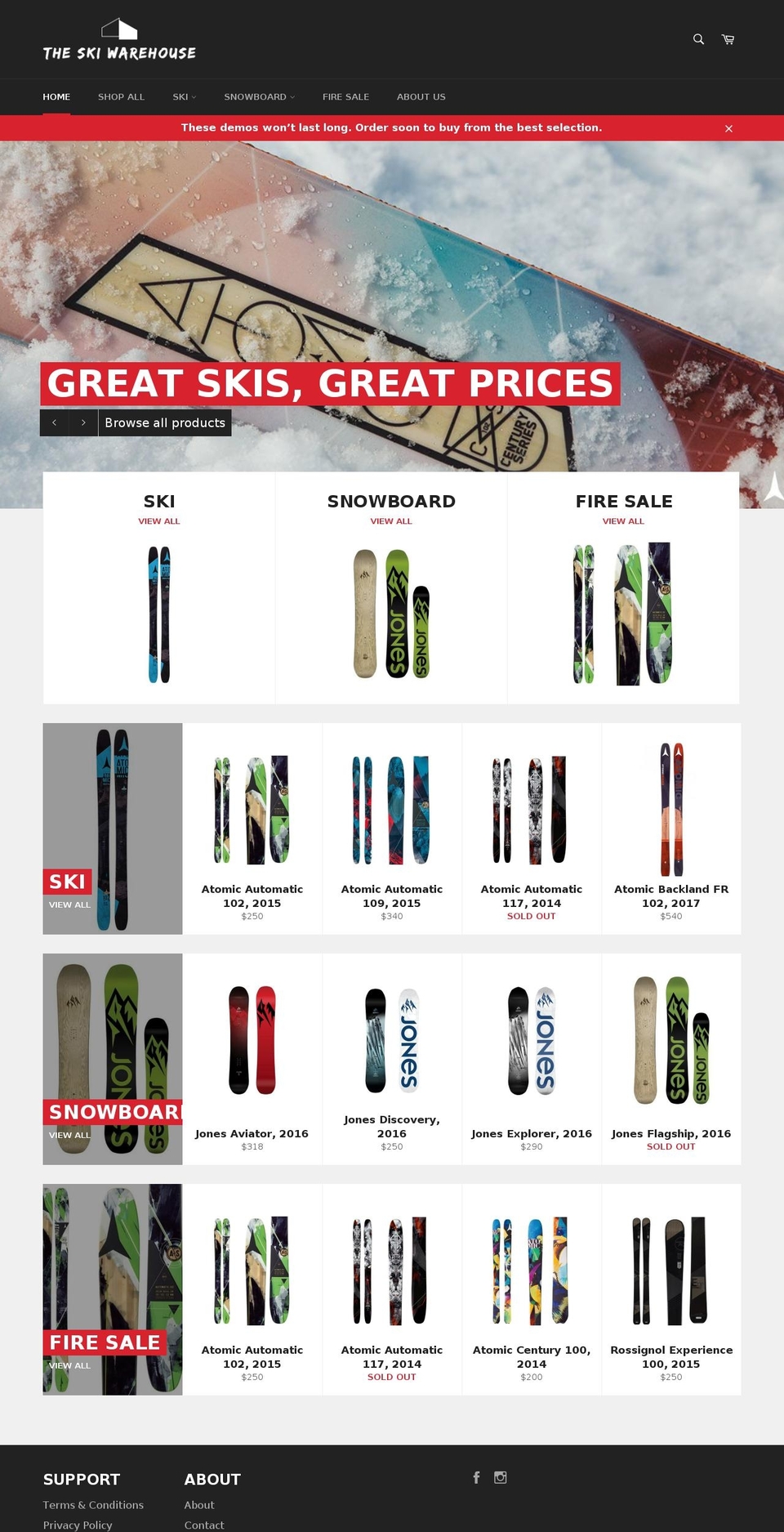 theskiwarehouse.com shopify website screenshot