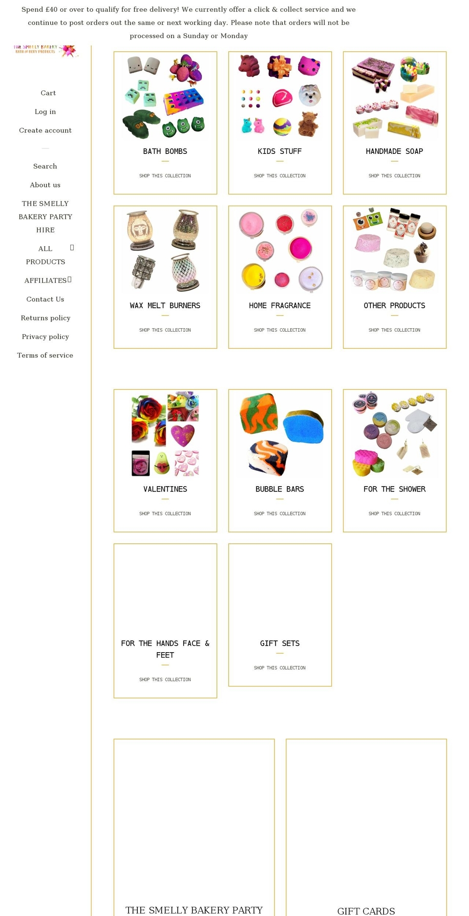 thesmellybakery.com — Shopify storefront screenshot