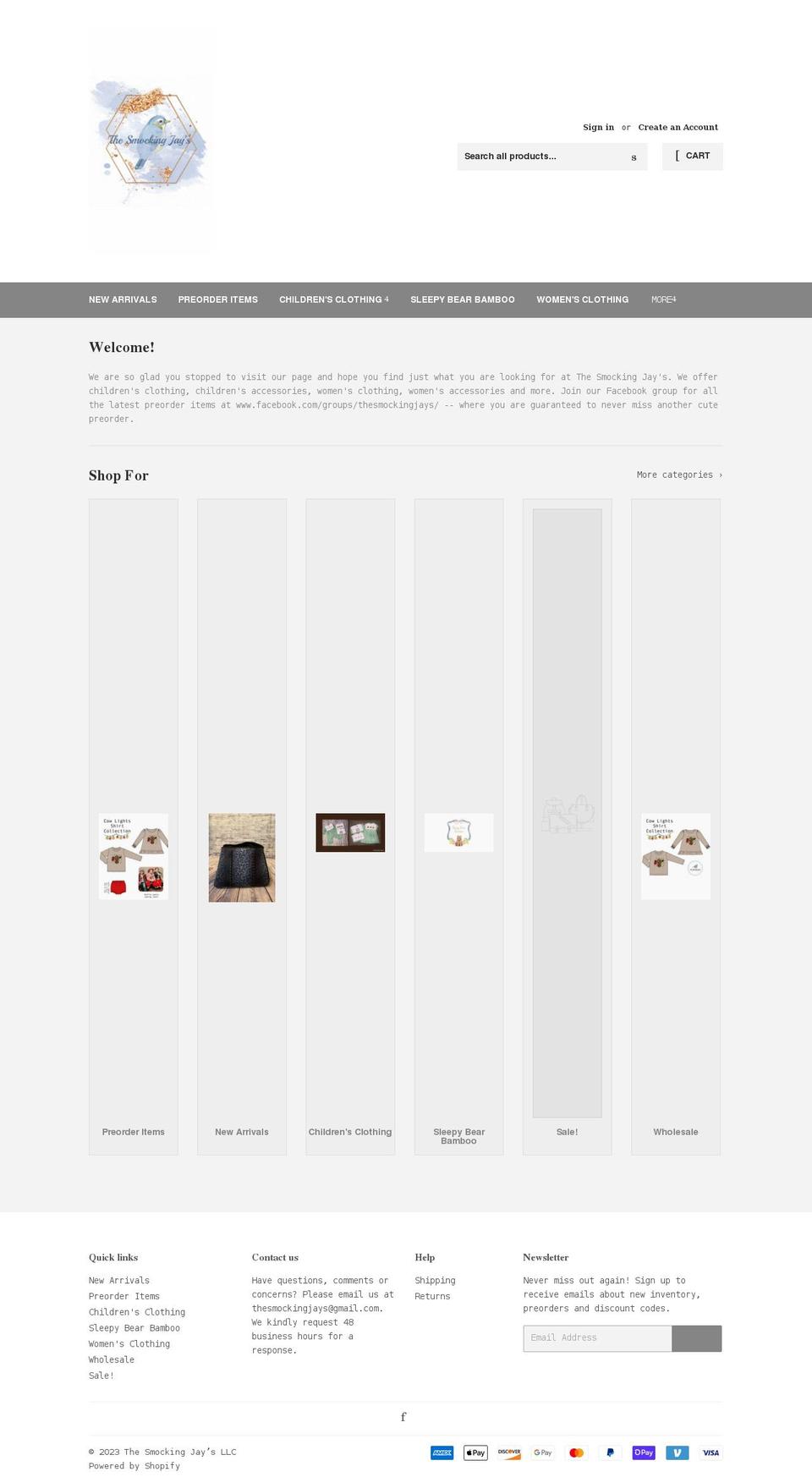 thesmockingjays.com shopify website screenshot