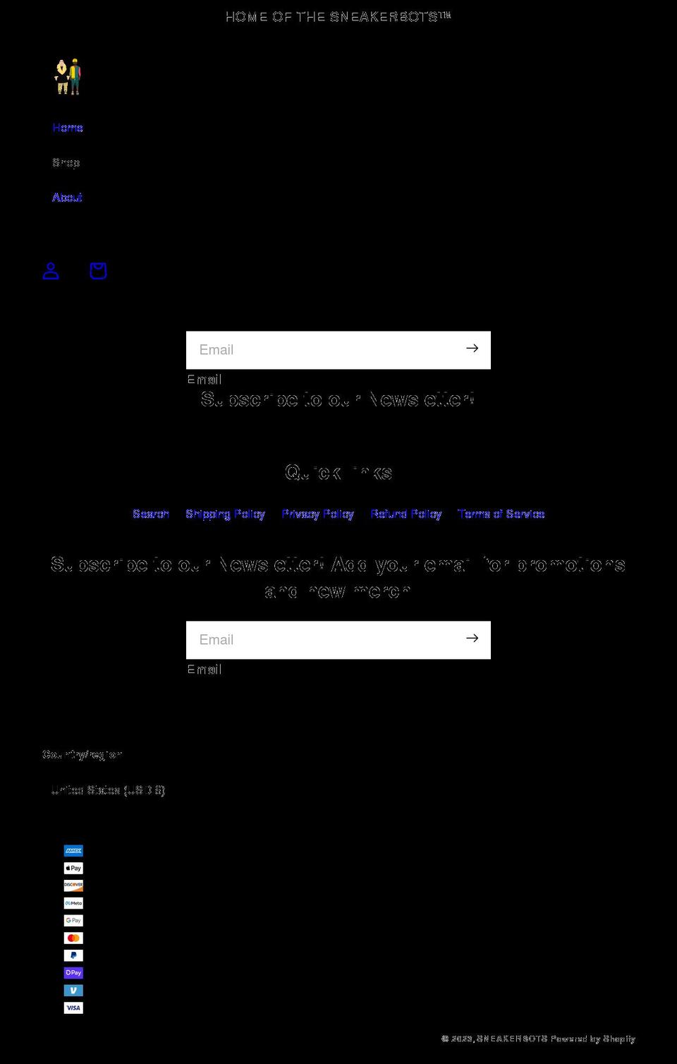 thesneakerbots.com shopify website screenshot