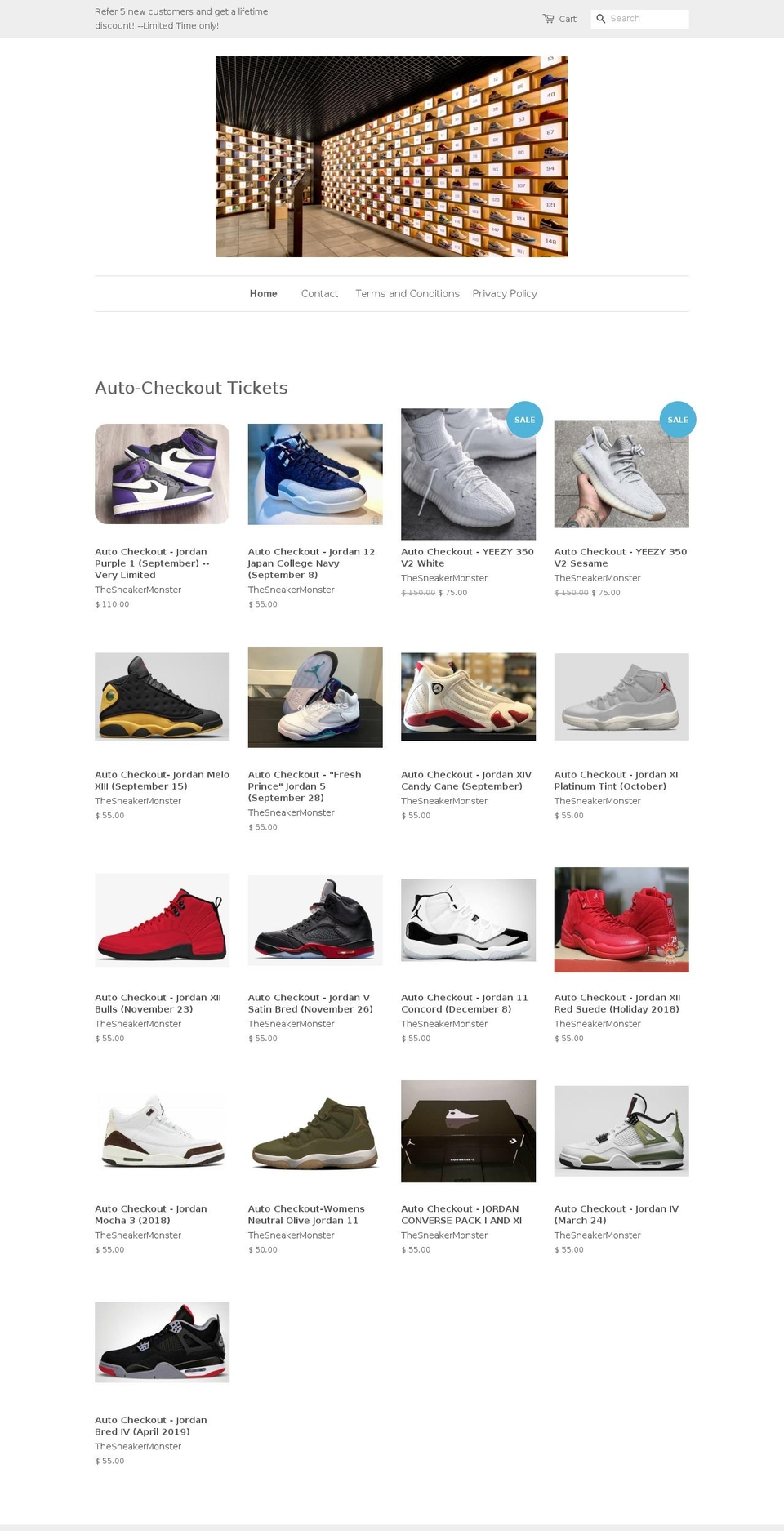 thesneakermonster.com shopify website screenshot