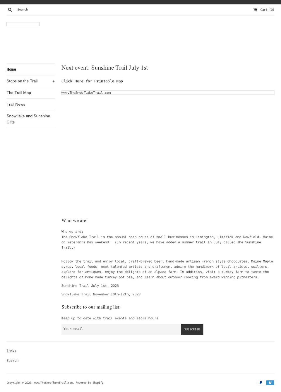 thesnowflaketrail.com shopify website screenshot