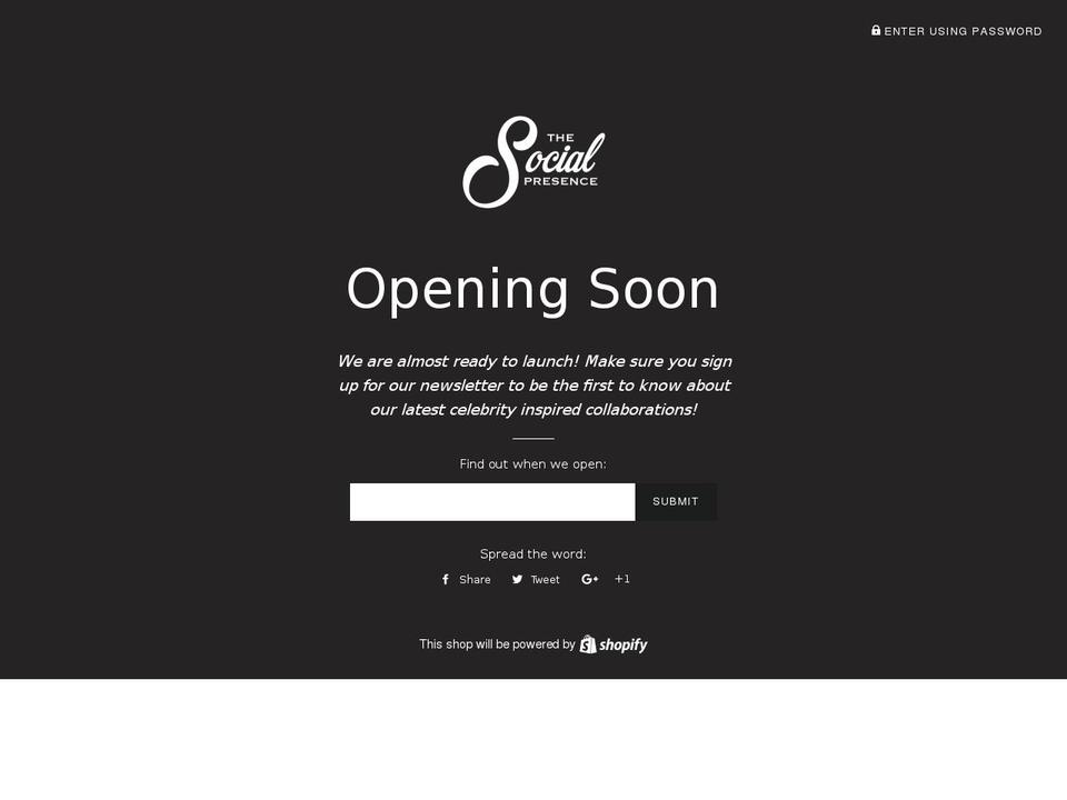 thesocialpresence.com shopify website screenshot