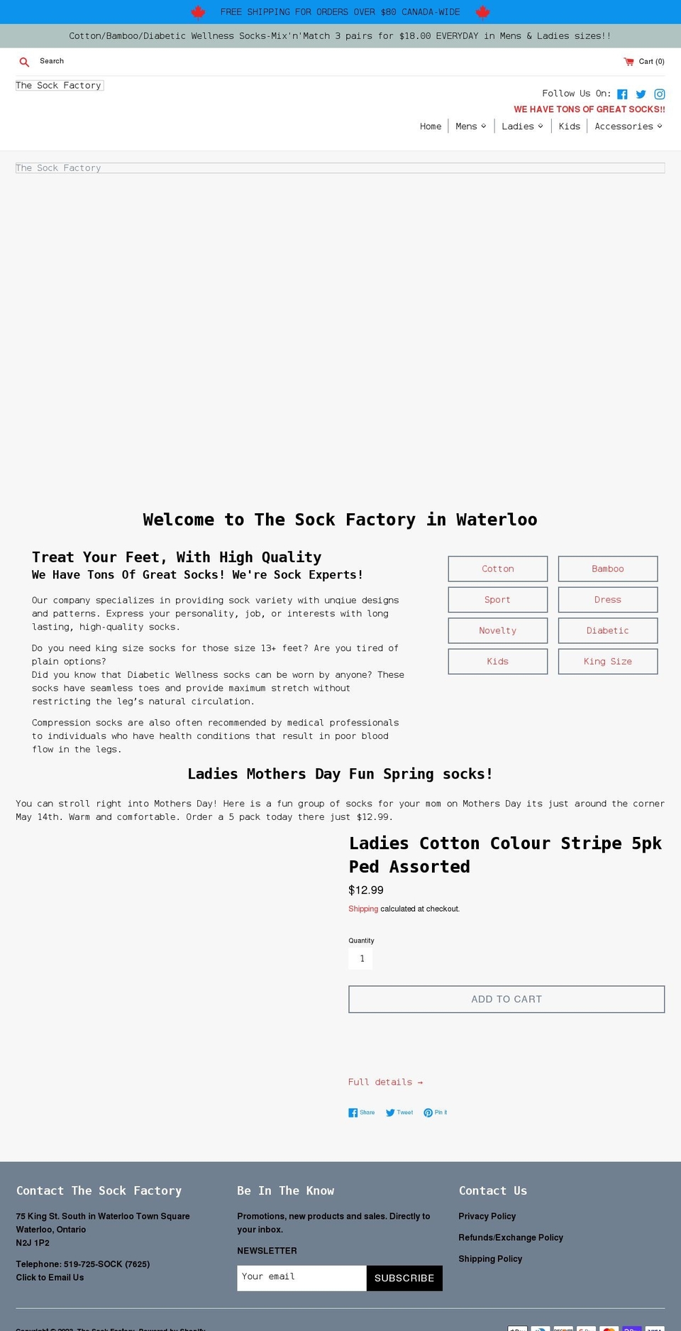 thesockfactorywaterloo.com shopify website screenshot