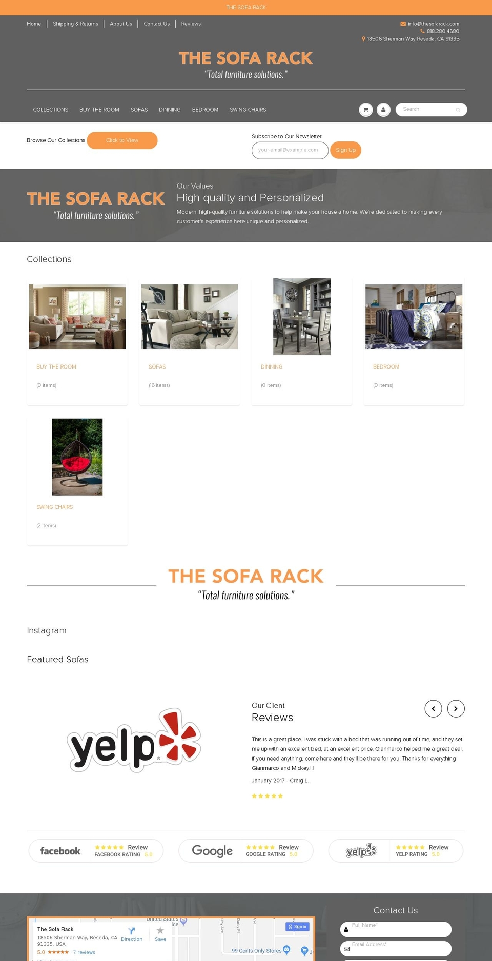 thesofarack.com — Shopify storefront screenshot