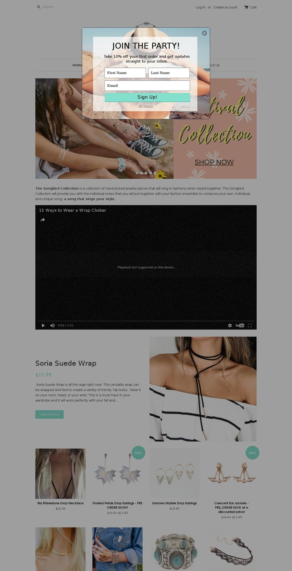 thesongbirdcollection.com shopify website screenshot