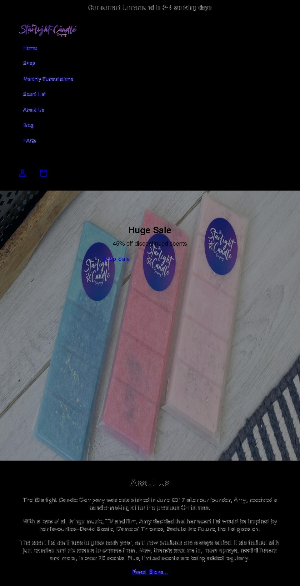 thestarlightcandlecompany.co.uk shopify website screenshot
