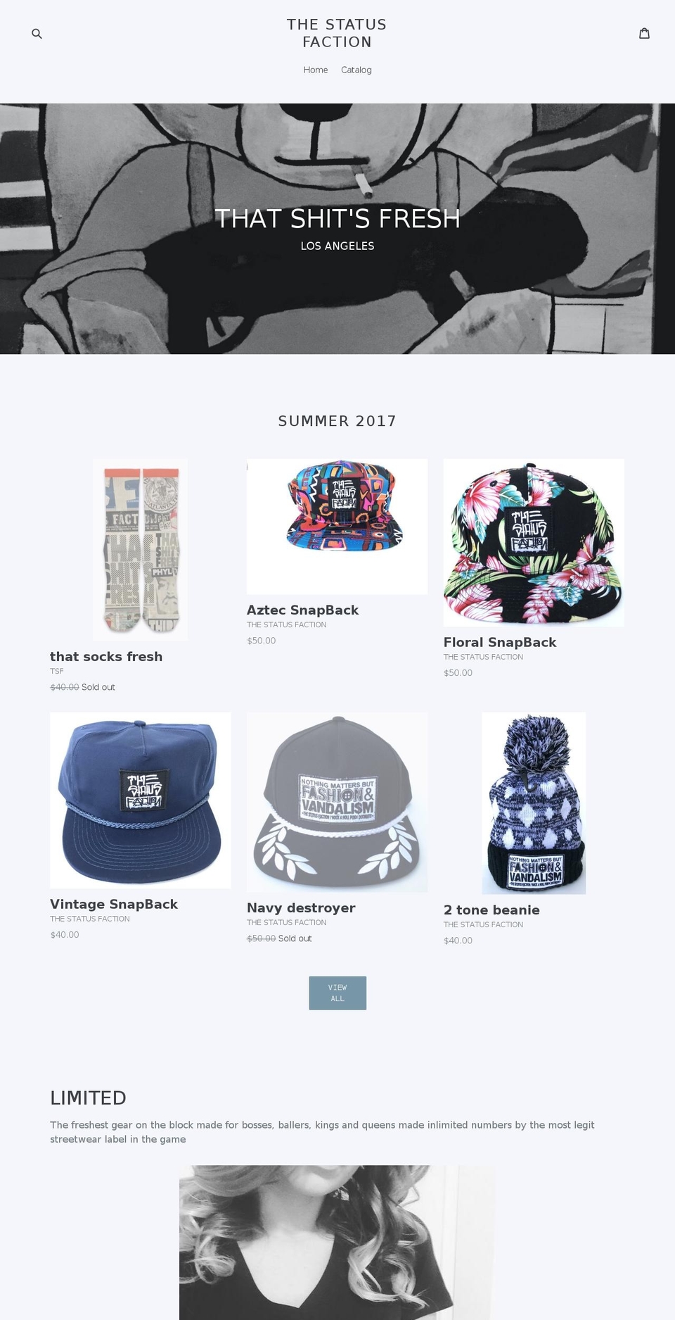 thestatusfaction.com — Shopify storefront screenshot