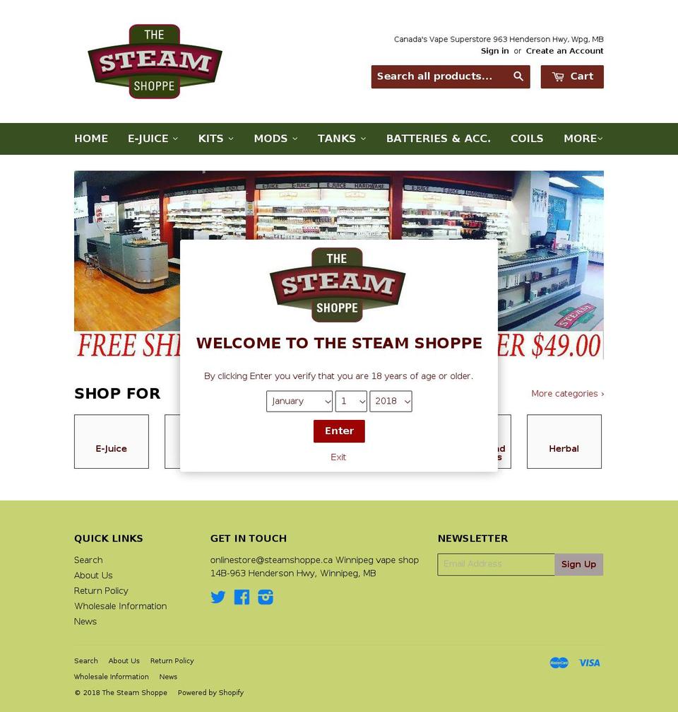 thesteamshoppe.com — Shopify storefront screenshot