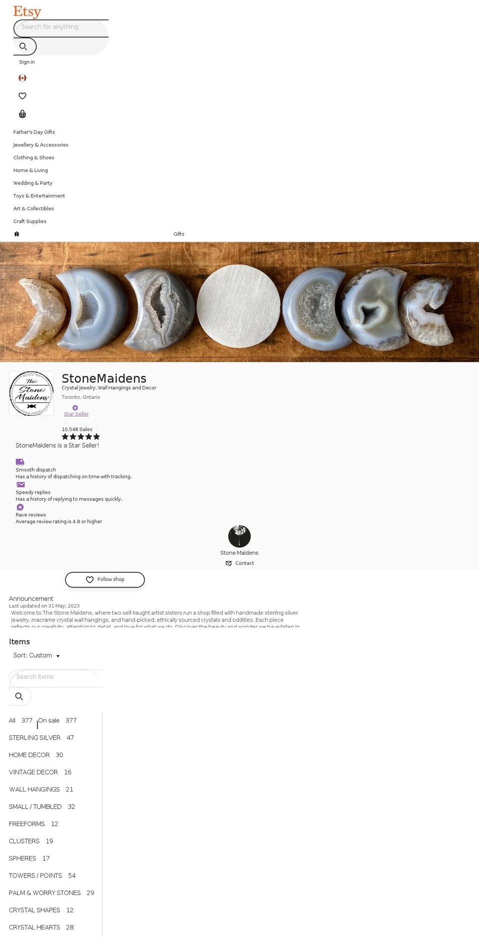 thestonemaidens.com — Shopify storefront screenshot
