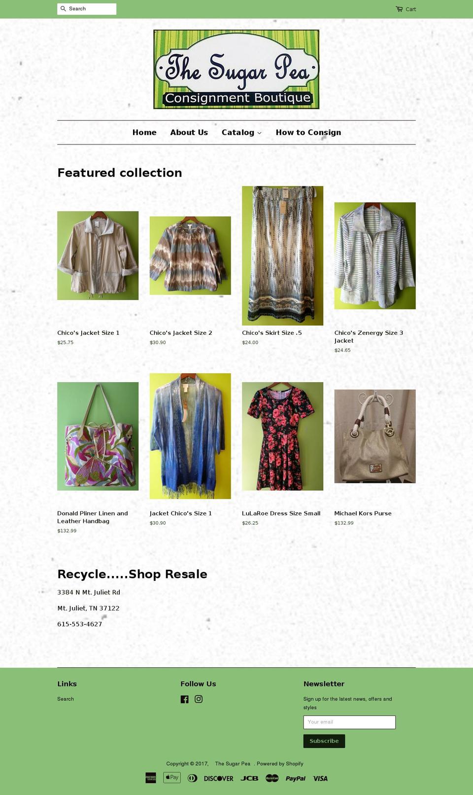 thesugarpeaconsignment.com shopify website screenshot