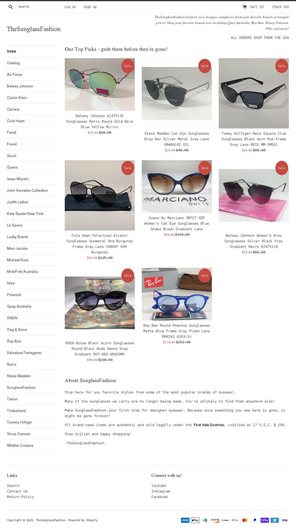 thesunglassfashion.com shopify website screenshot