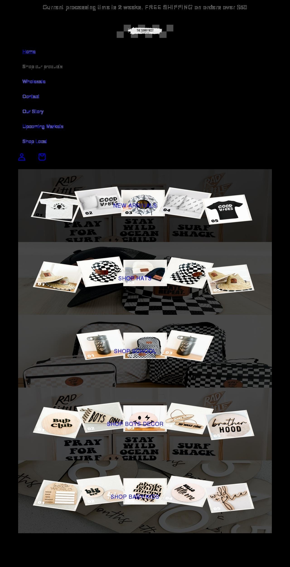 thesunnynestdecor.com shopify website screenshot