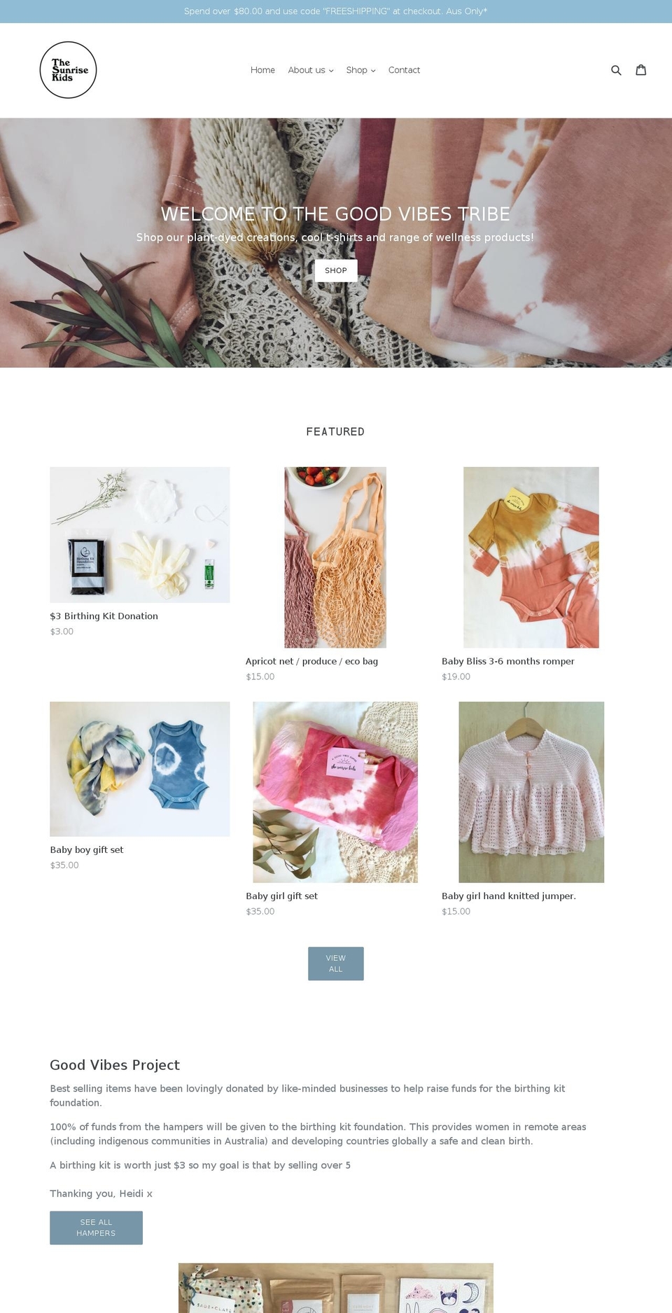 thesunrisekids.com shopify website screenshot
