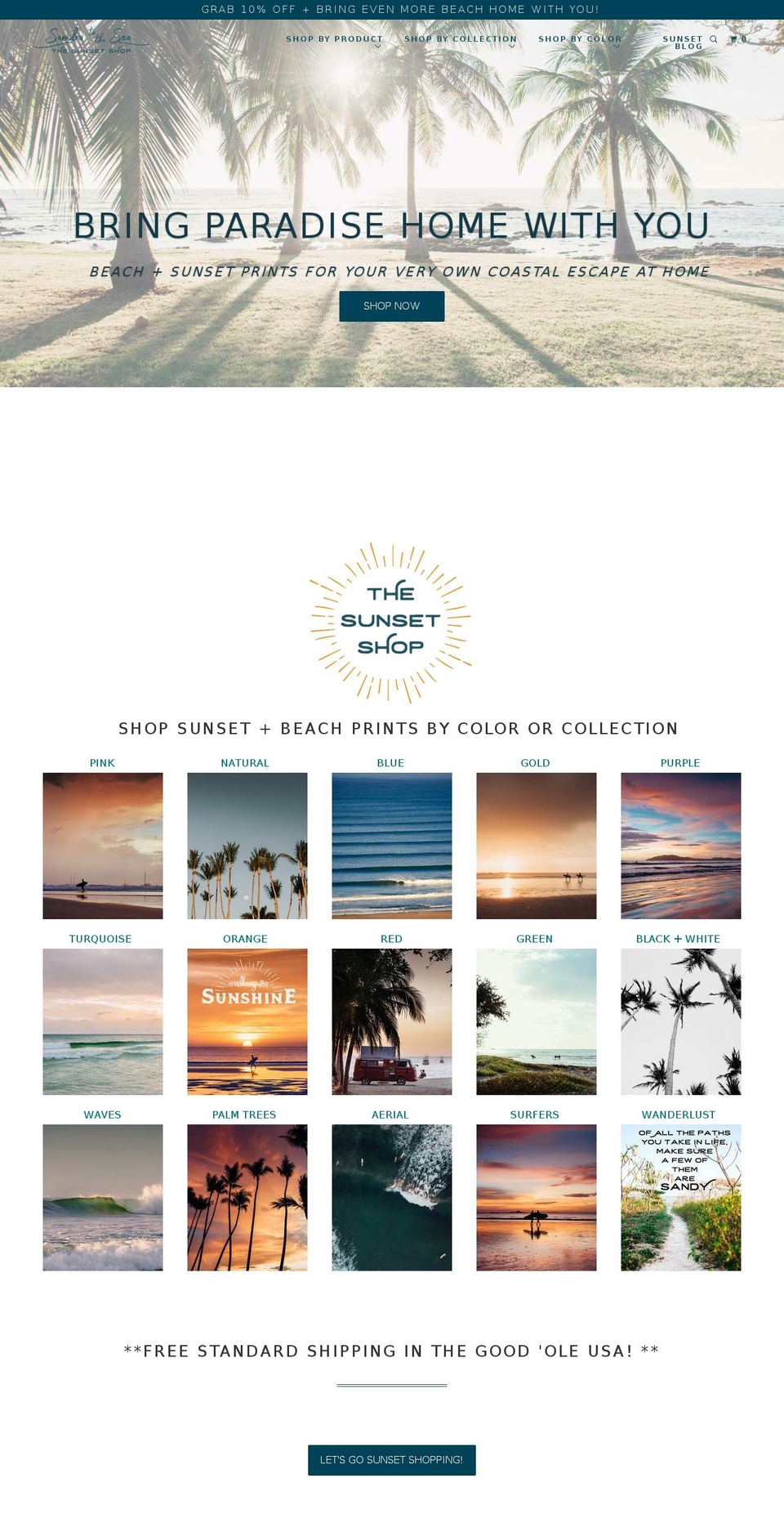thesunsetshop.com shopify website screenshot